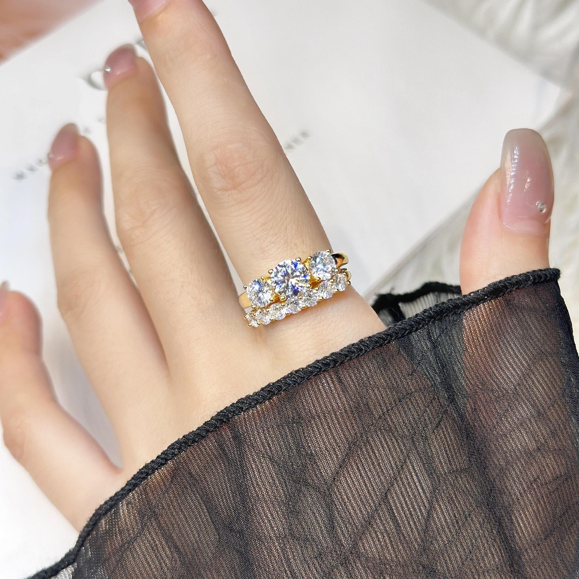 Three-Stone & Half Eternity Moissanite Ring