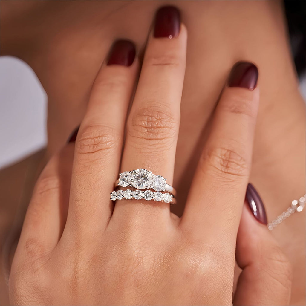 Three-Stone & Half Eternity Moissanite Ring