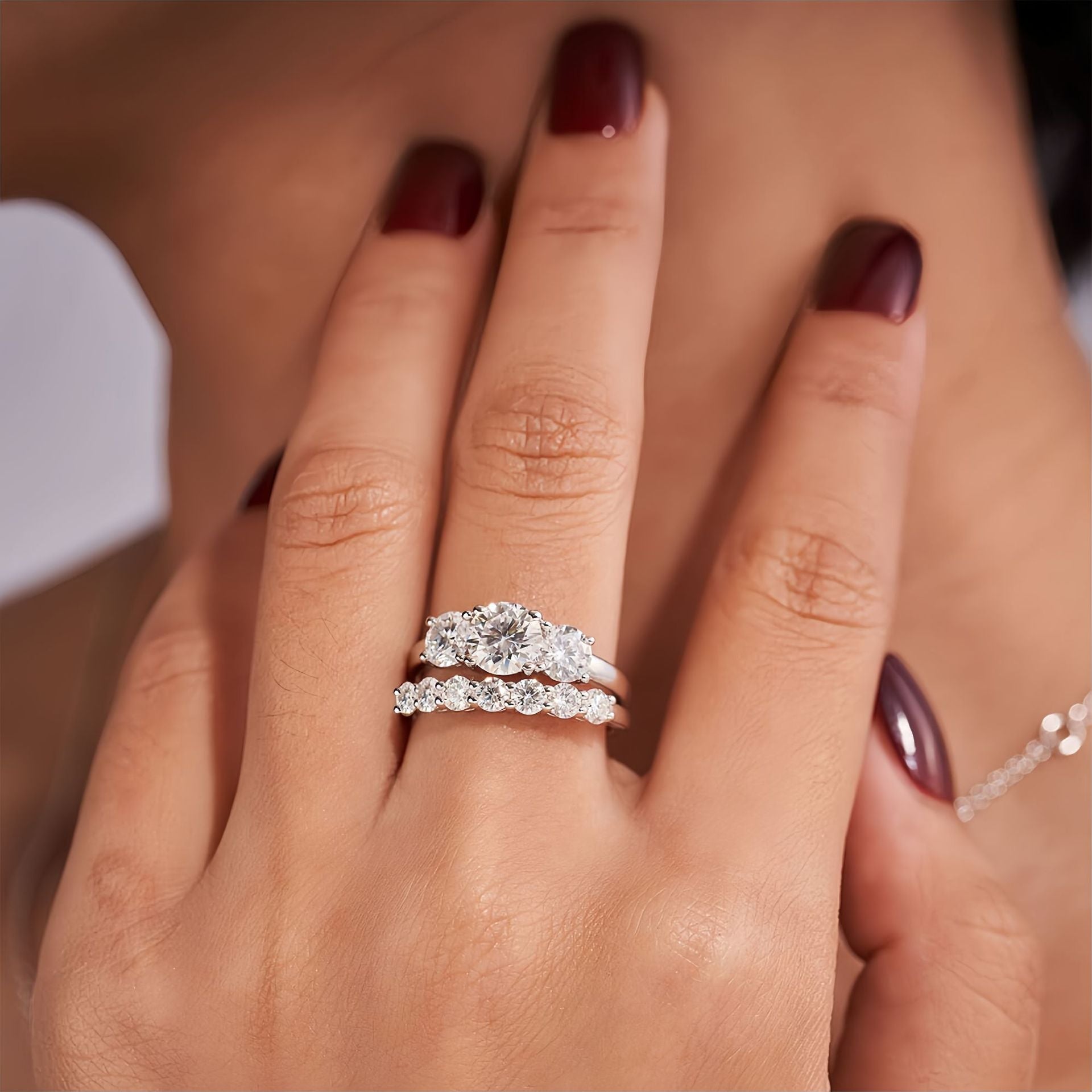 Three-Stone & Half Eternity Moissanite Ring