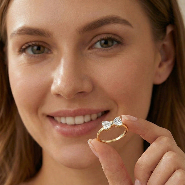 Twin Heart Bow Ring