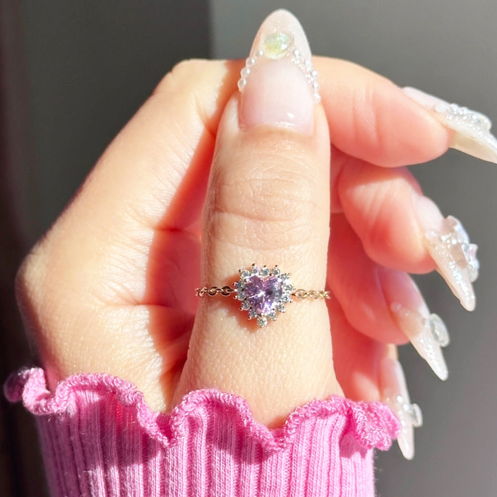 Adjustable Heart Crystal Chain Ring