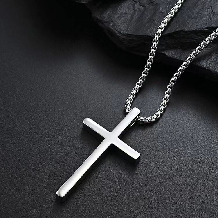 Bezel Cross Necklace | White Gold