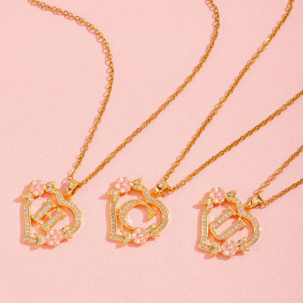 Floral Charm Initial Necklace | Gold