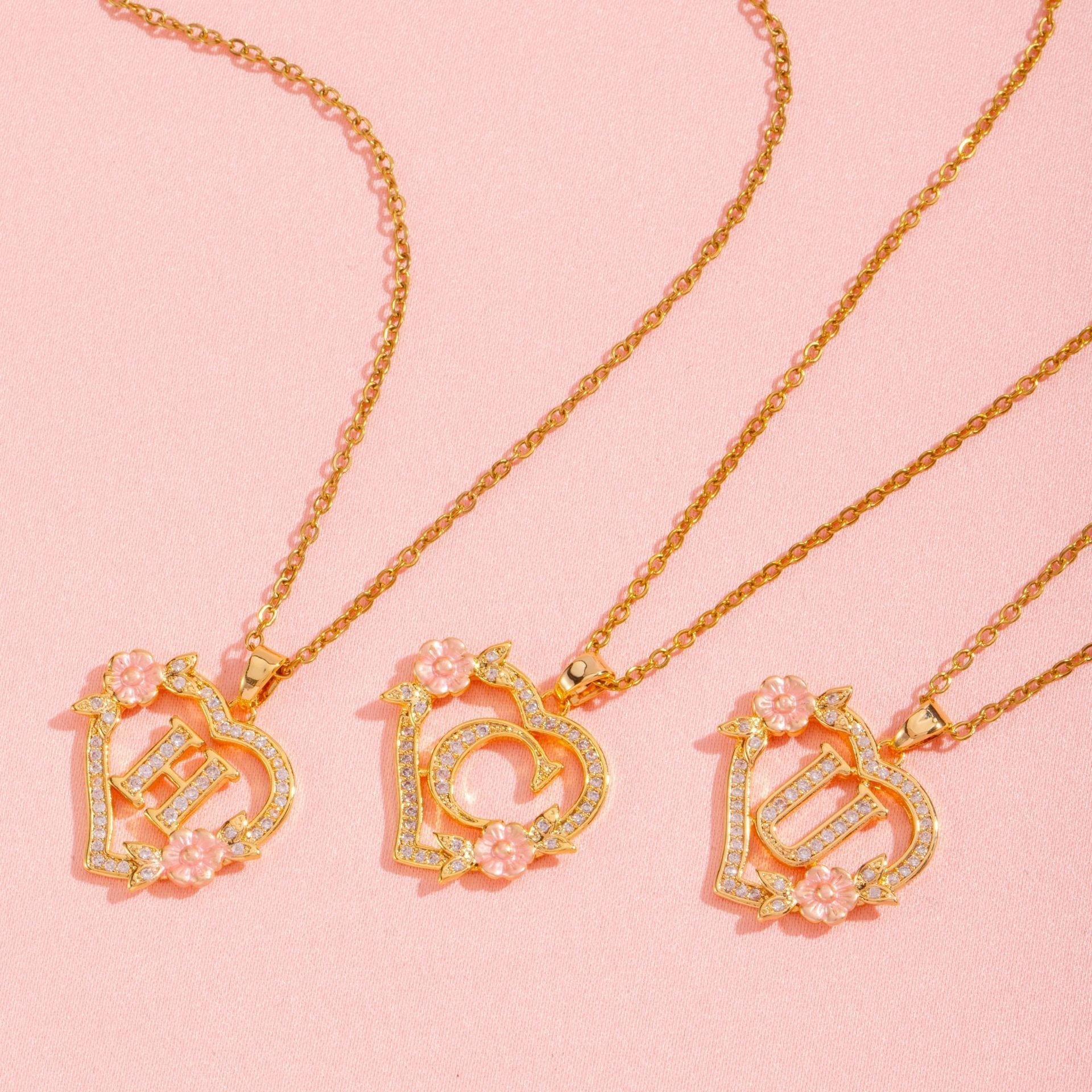 Floral Charm Initial Necklace | Gold