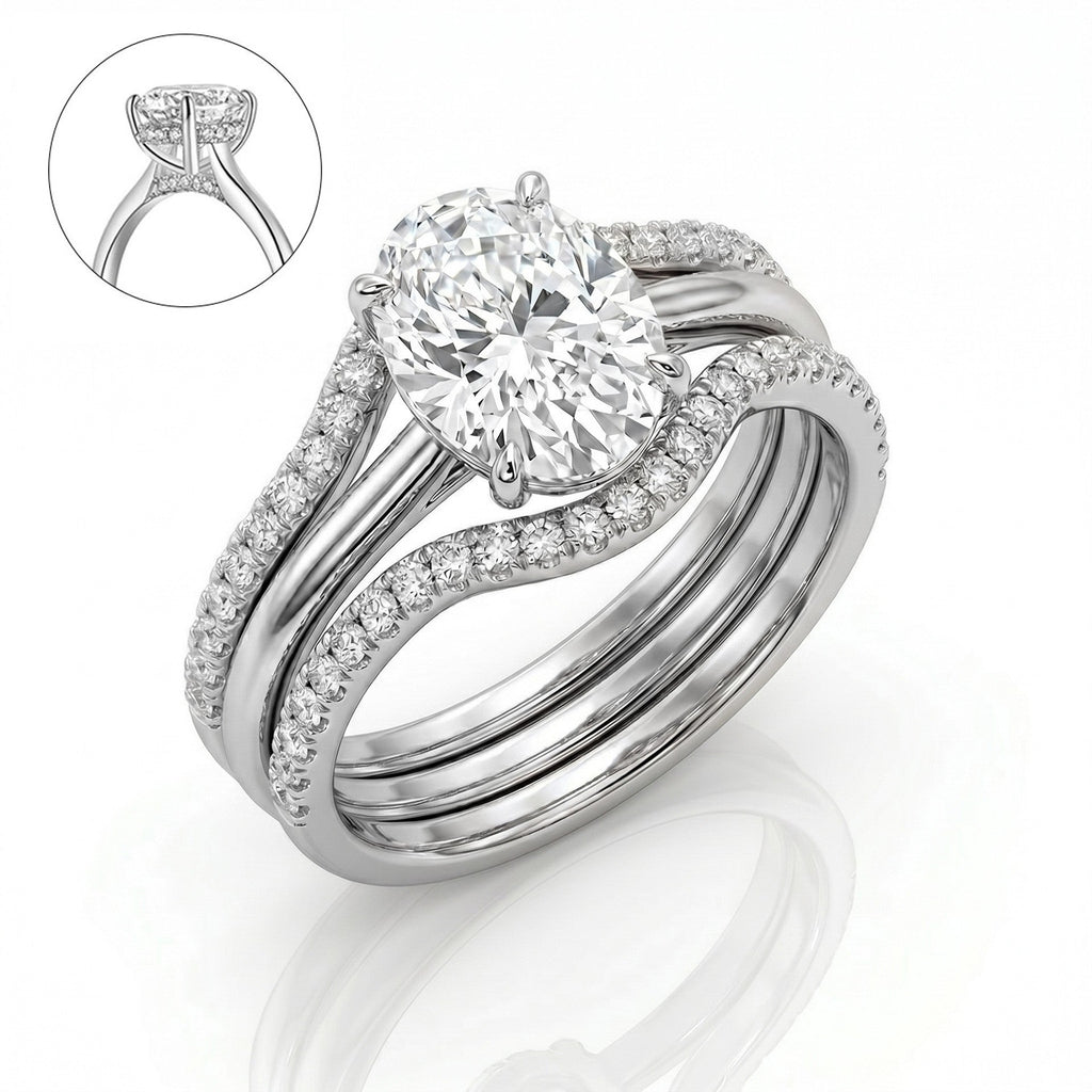 Oval Cut Twisted Pavé Ring Set