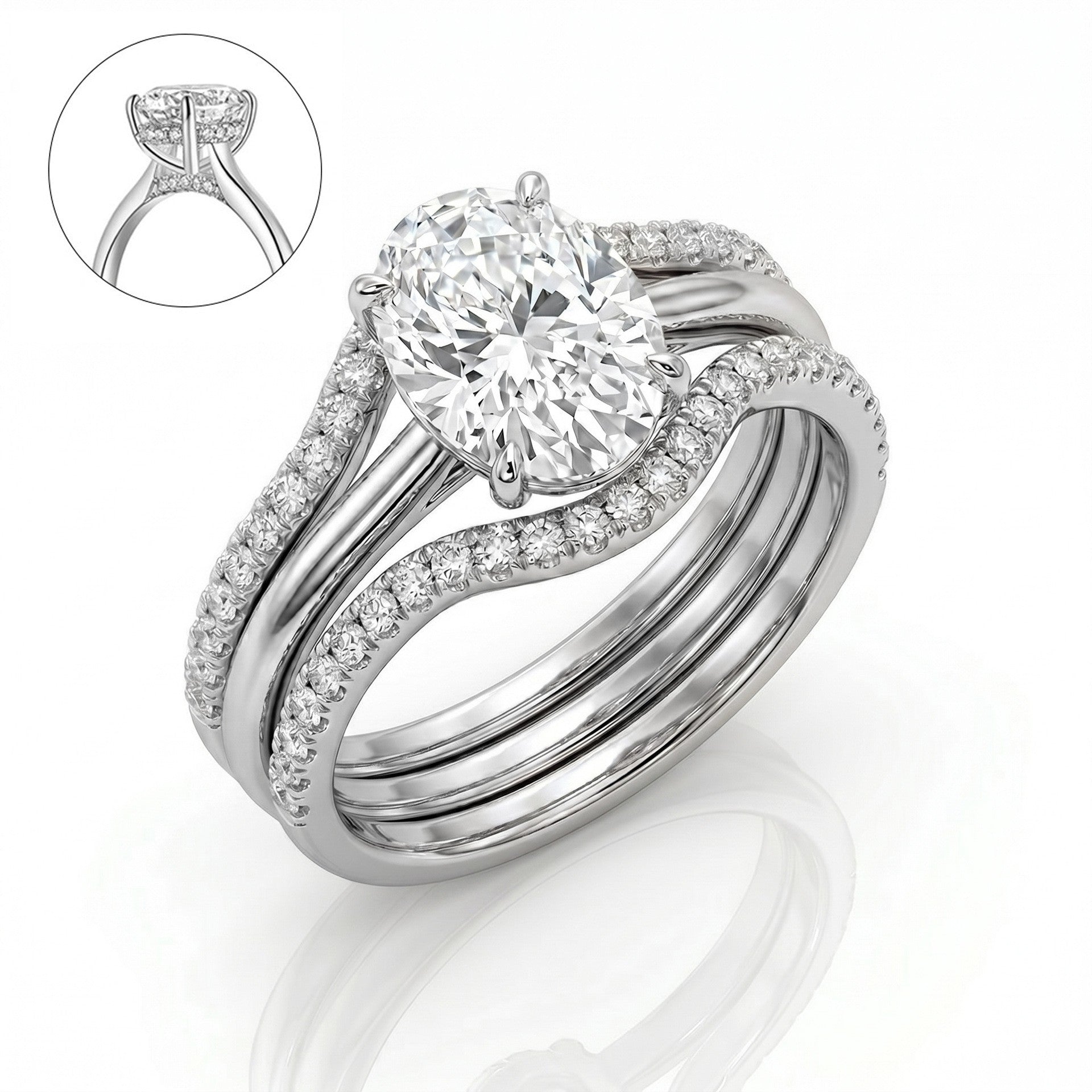Oval Cut Twisted Pavé Ring Set