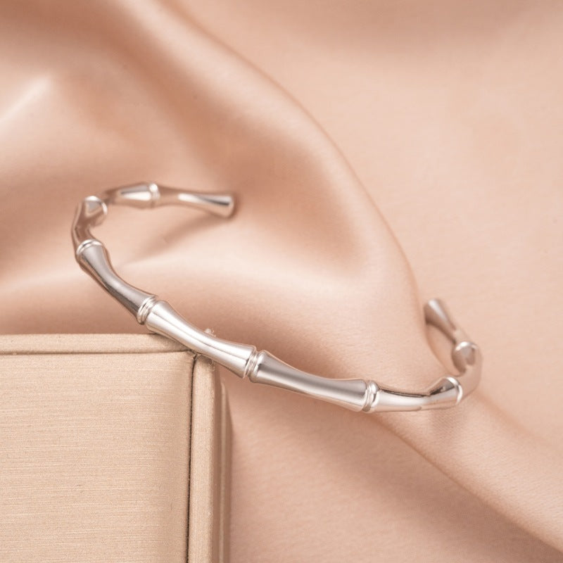 Bamboo Cuff Bracelet | White Gold