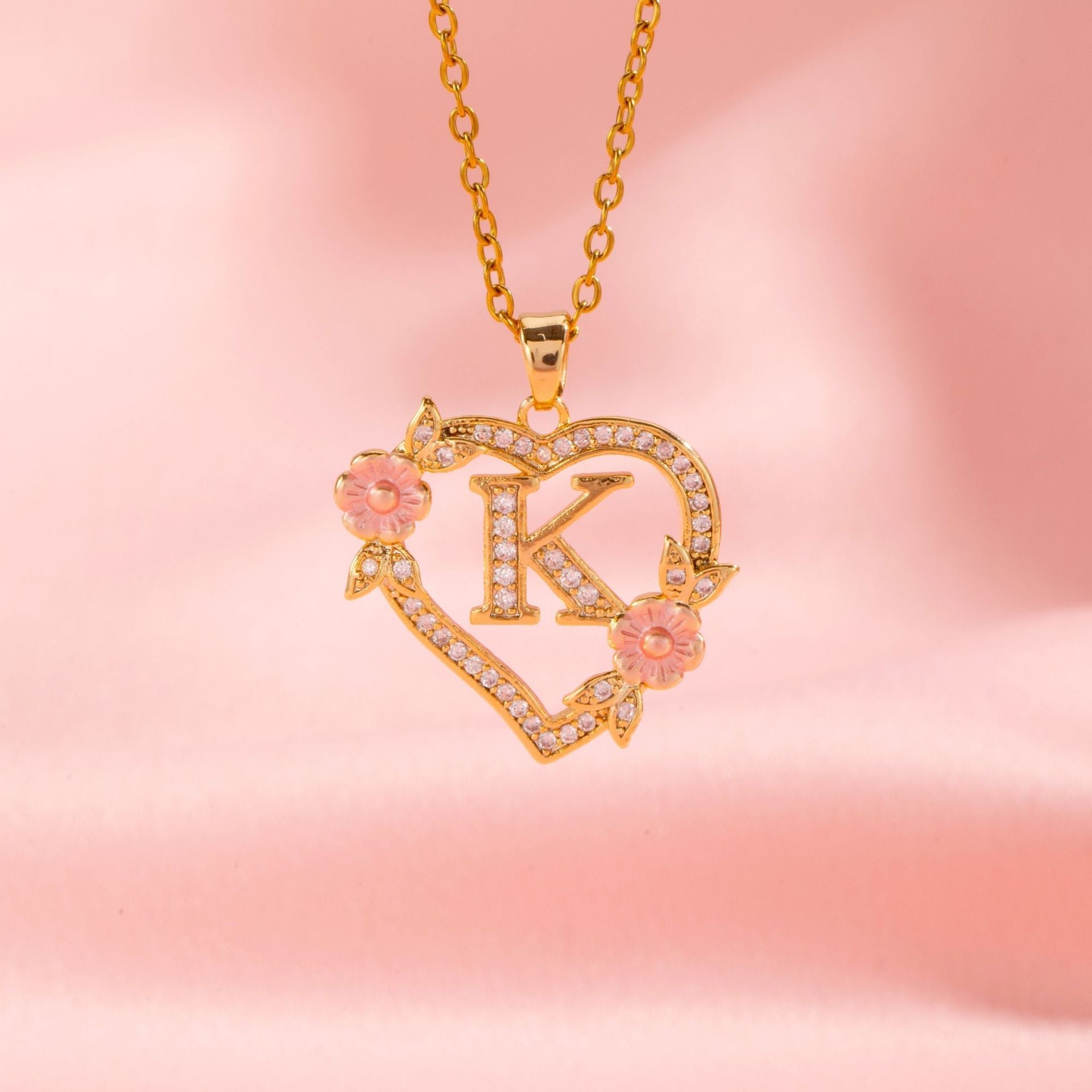 Floral Charm Initial Necklace | Gold