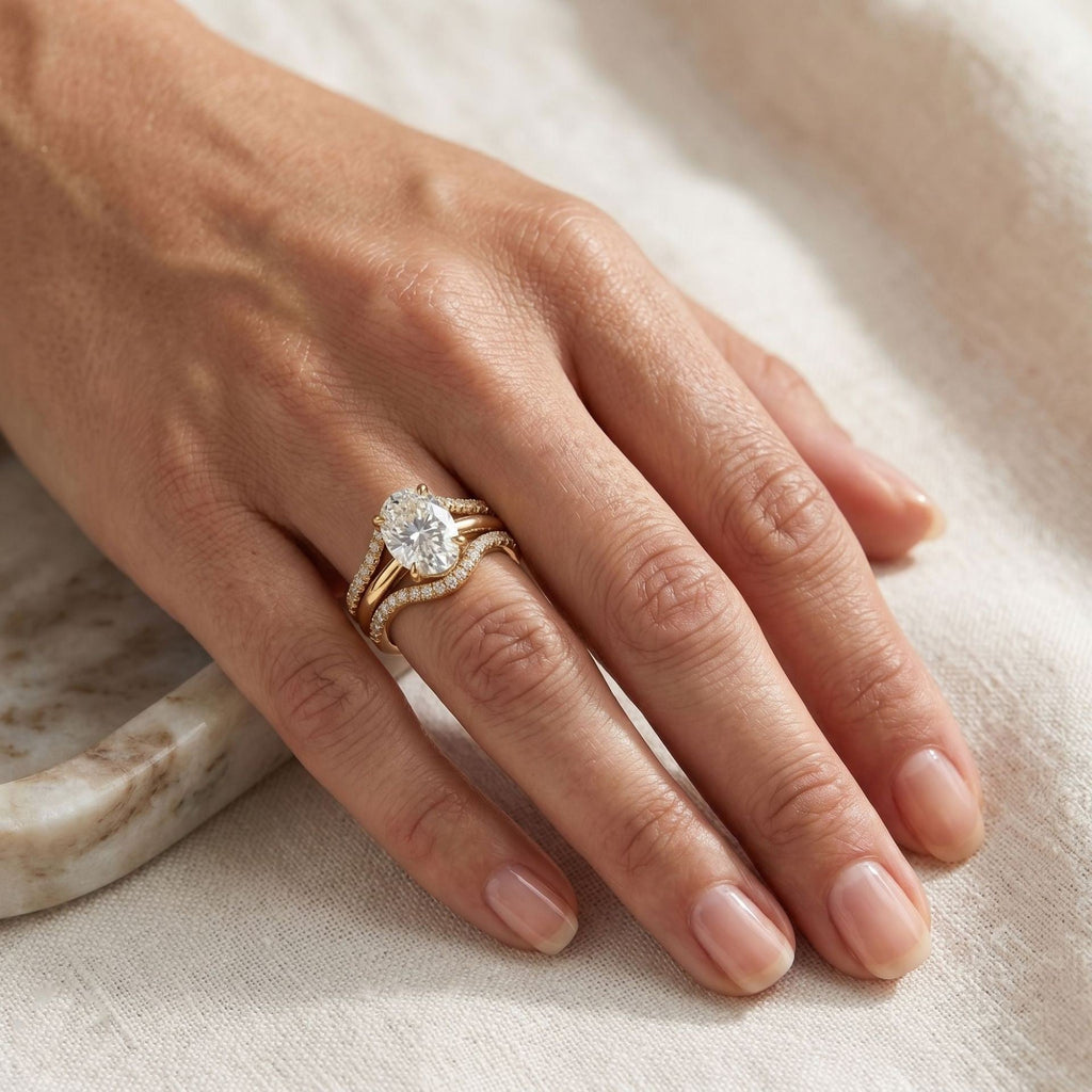 Oval Cut Twisted Pavé Ring Set
