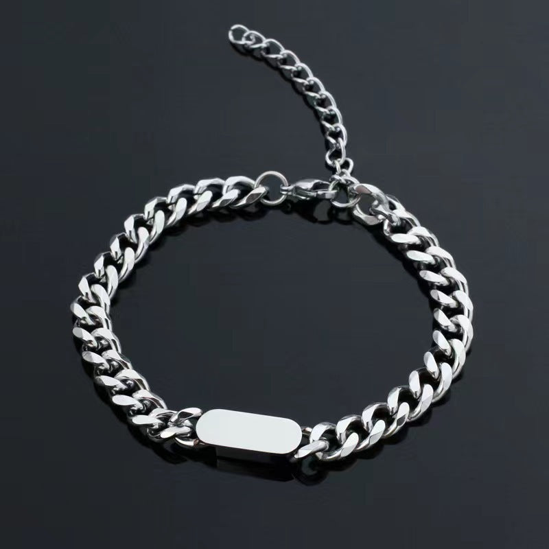 Cuban Chain Tag Bracelet | White Gold