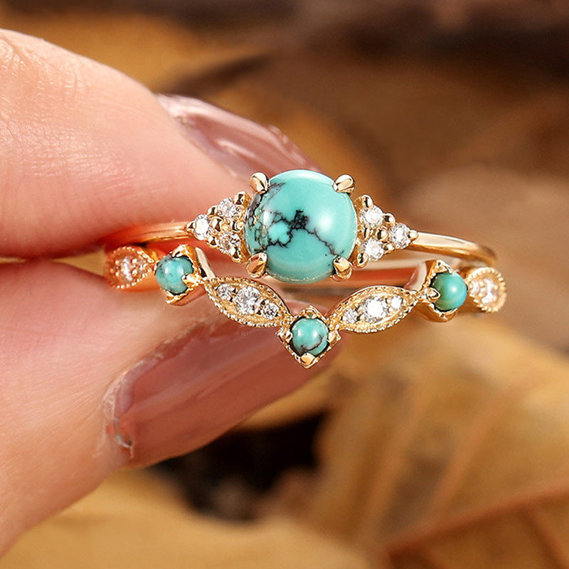Aureva Turquoise Crown Ring Set | Gold