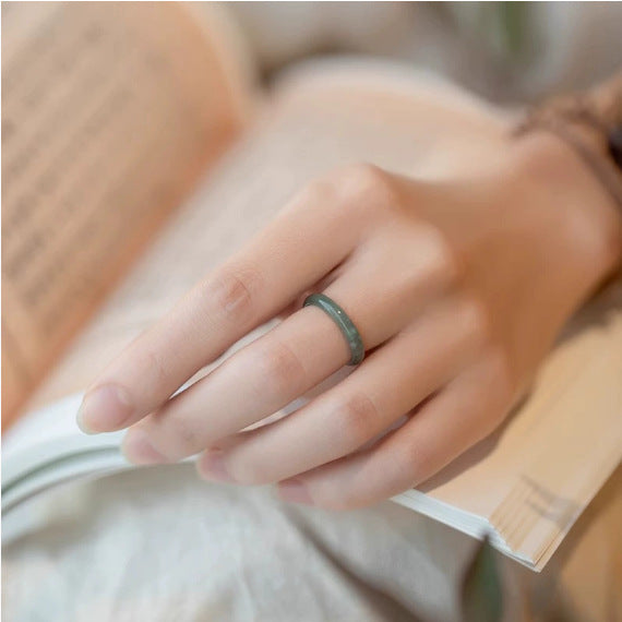 Natural Green Jade Minimal Band Ring