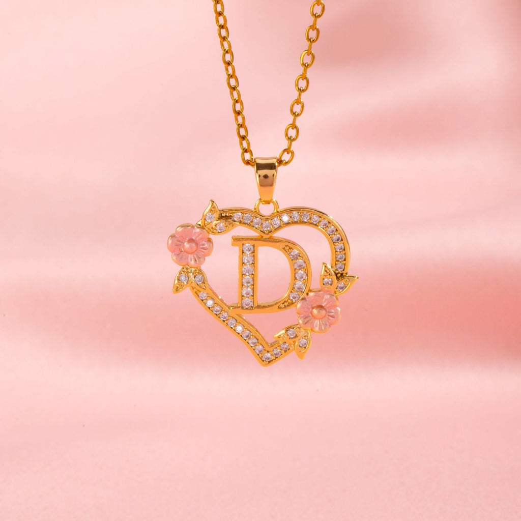 Floral Charm Initial Necklace | Gold