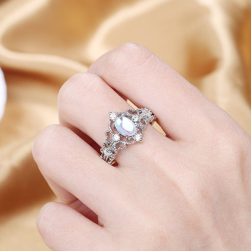 Hollow Moonstone Pavé Ring