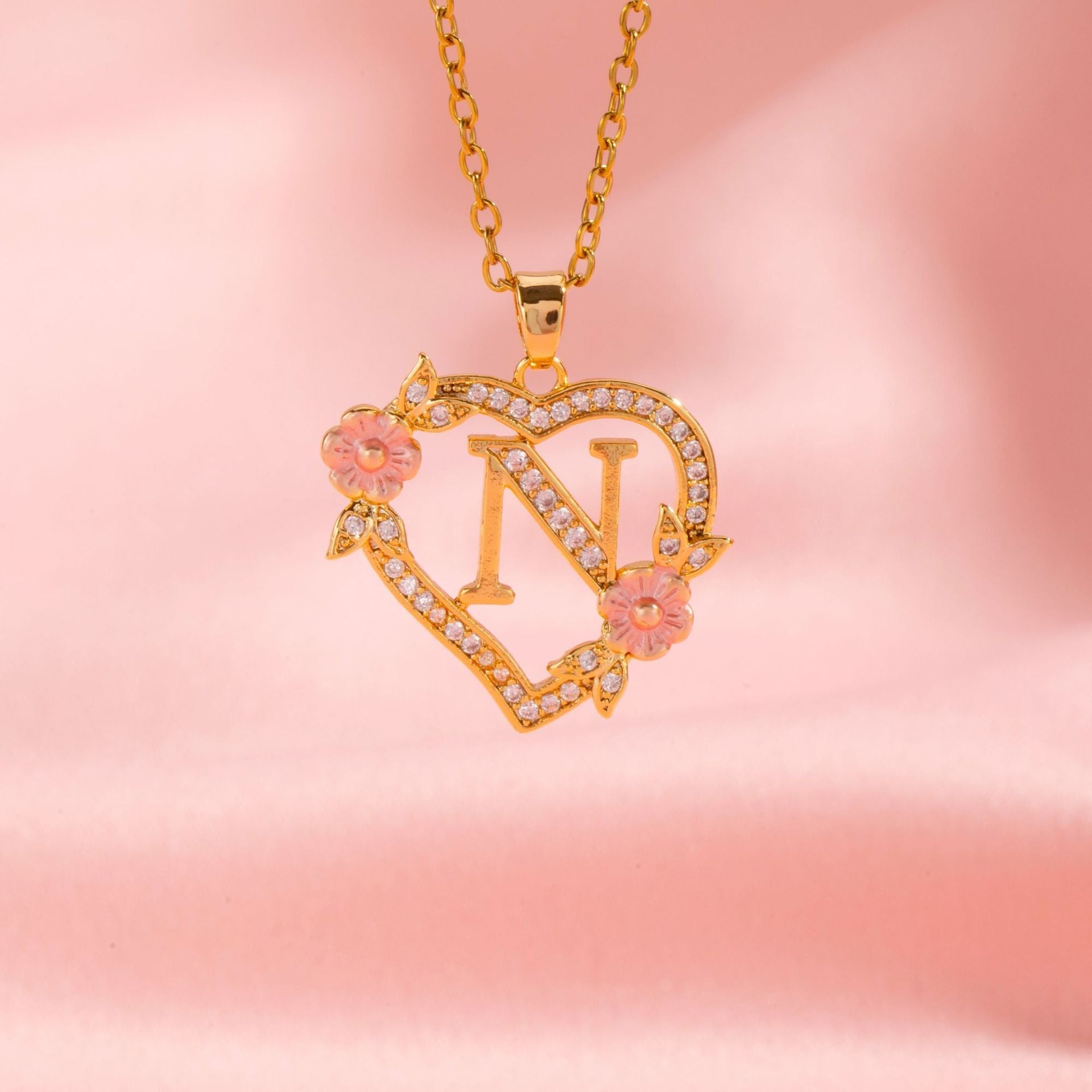 Floral Charm Initial Necklace | Gold