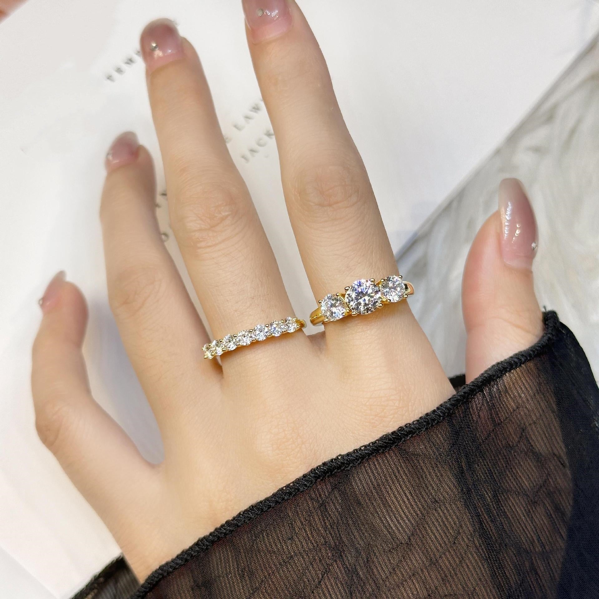 Three-Stone & Half Eternity Moissanite Ring