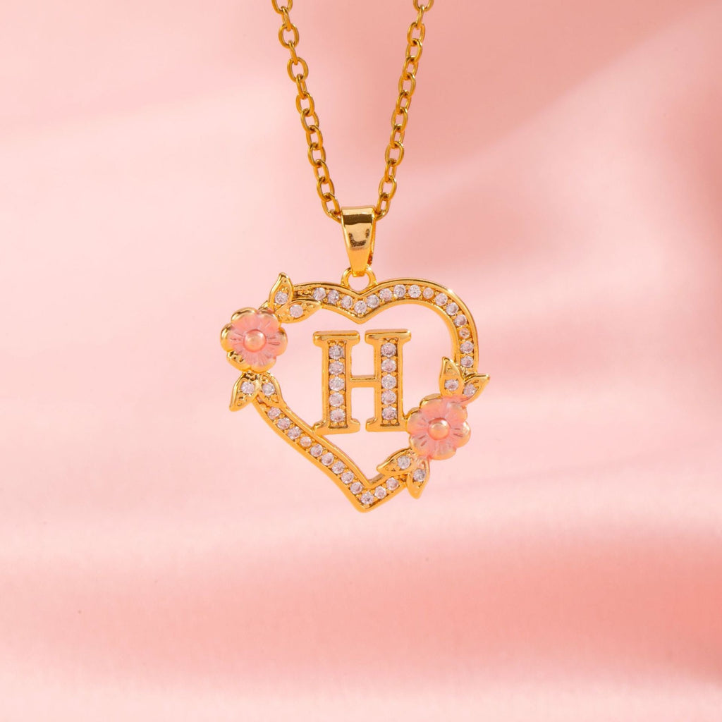 Floral Charm Initial Necklace | Gold