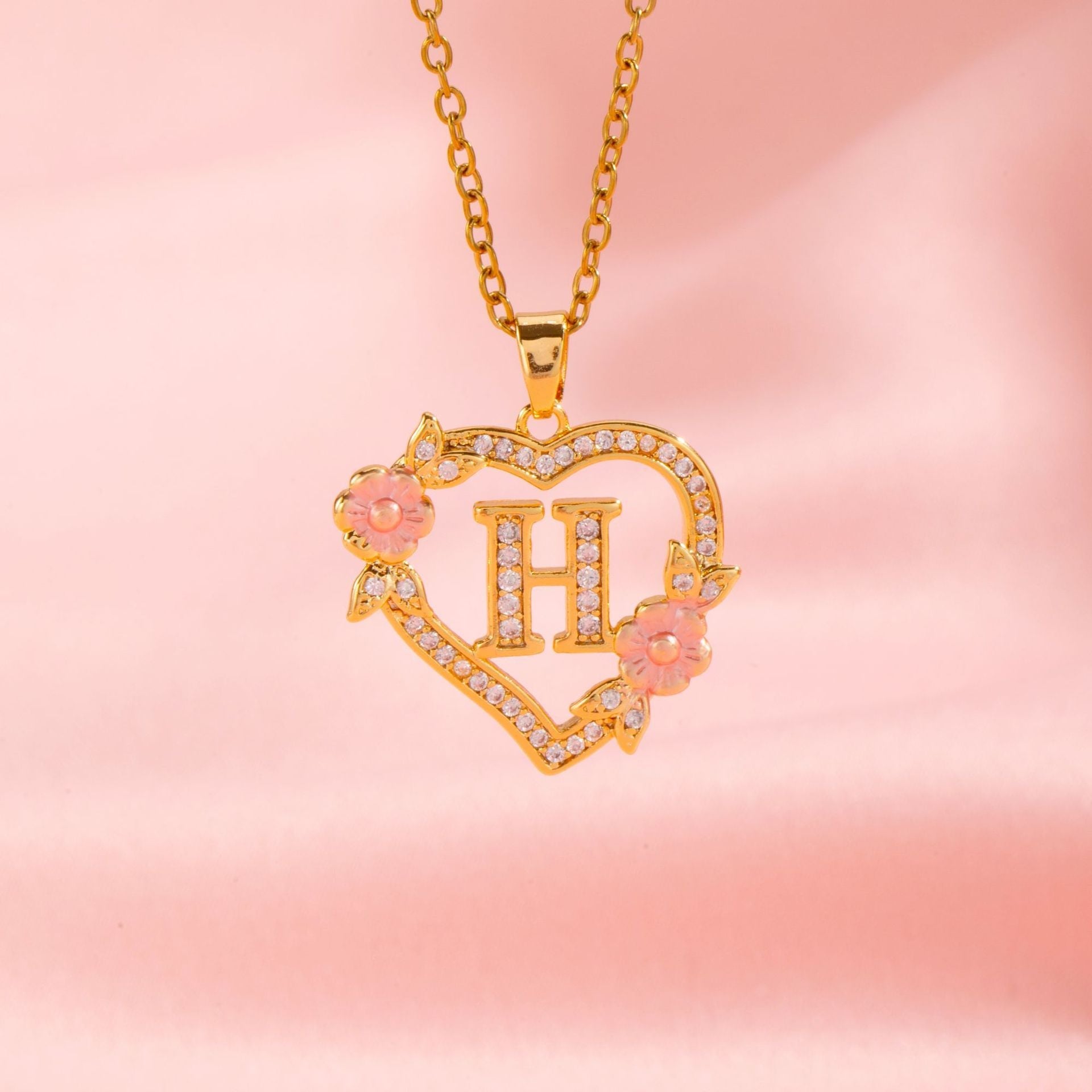 Floral Charm Initial Necklace | Gold