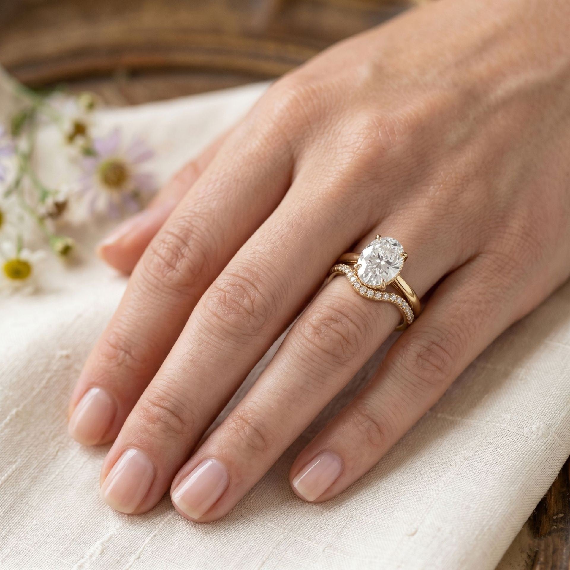 Oval Cut Twisted Pavé Ring Set