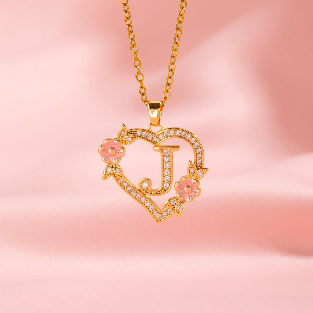 Floral Charm Initial Necklace | Gold