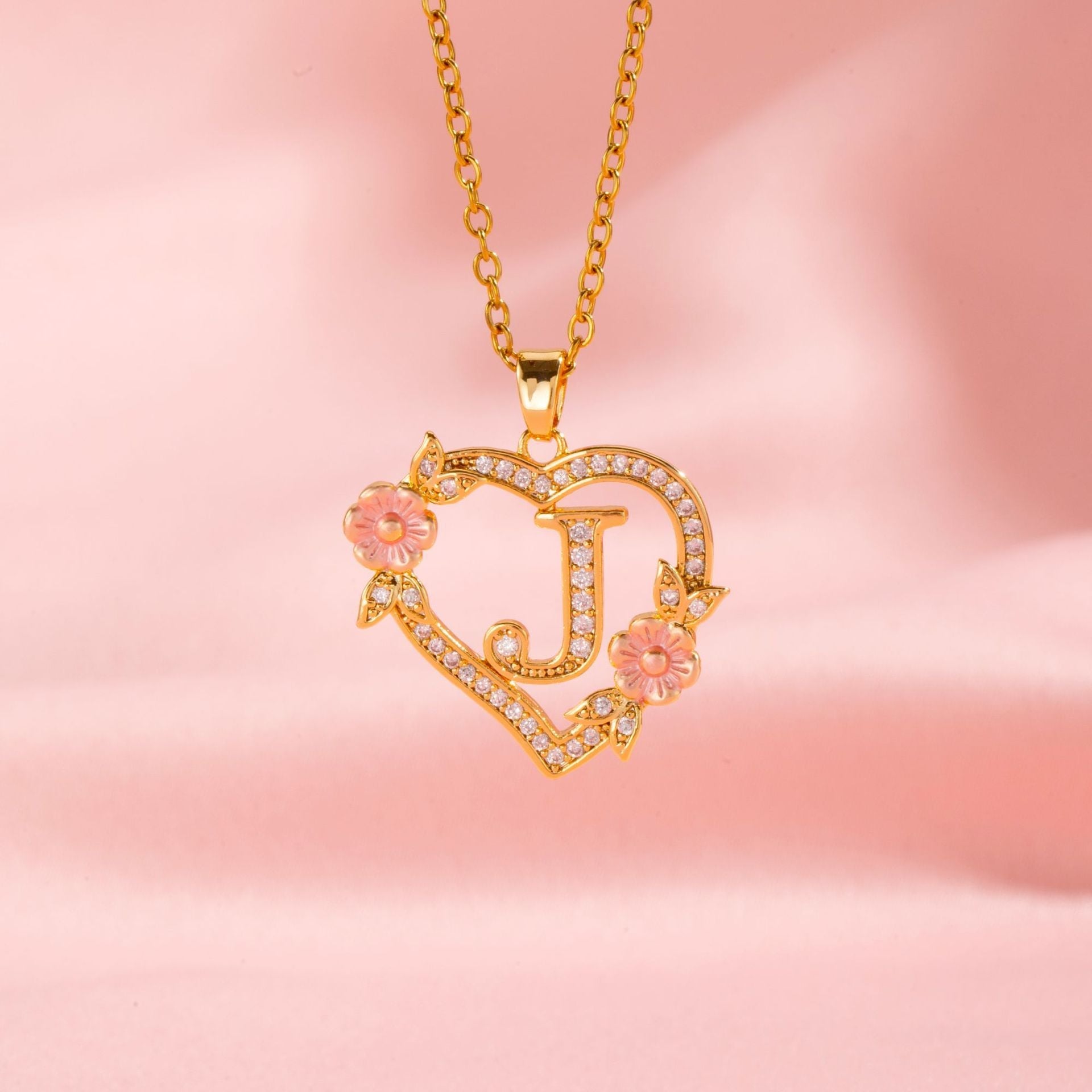 Floral Charm Initial Necklace | Gold