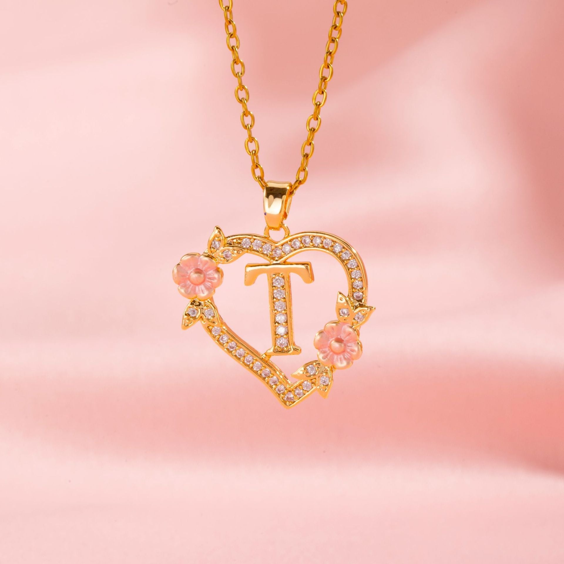 Floral Charm Initial Necklace | Gold