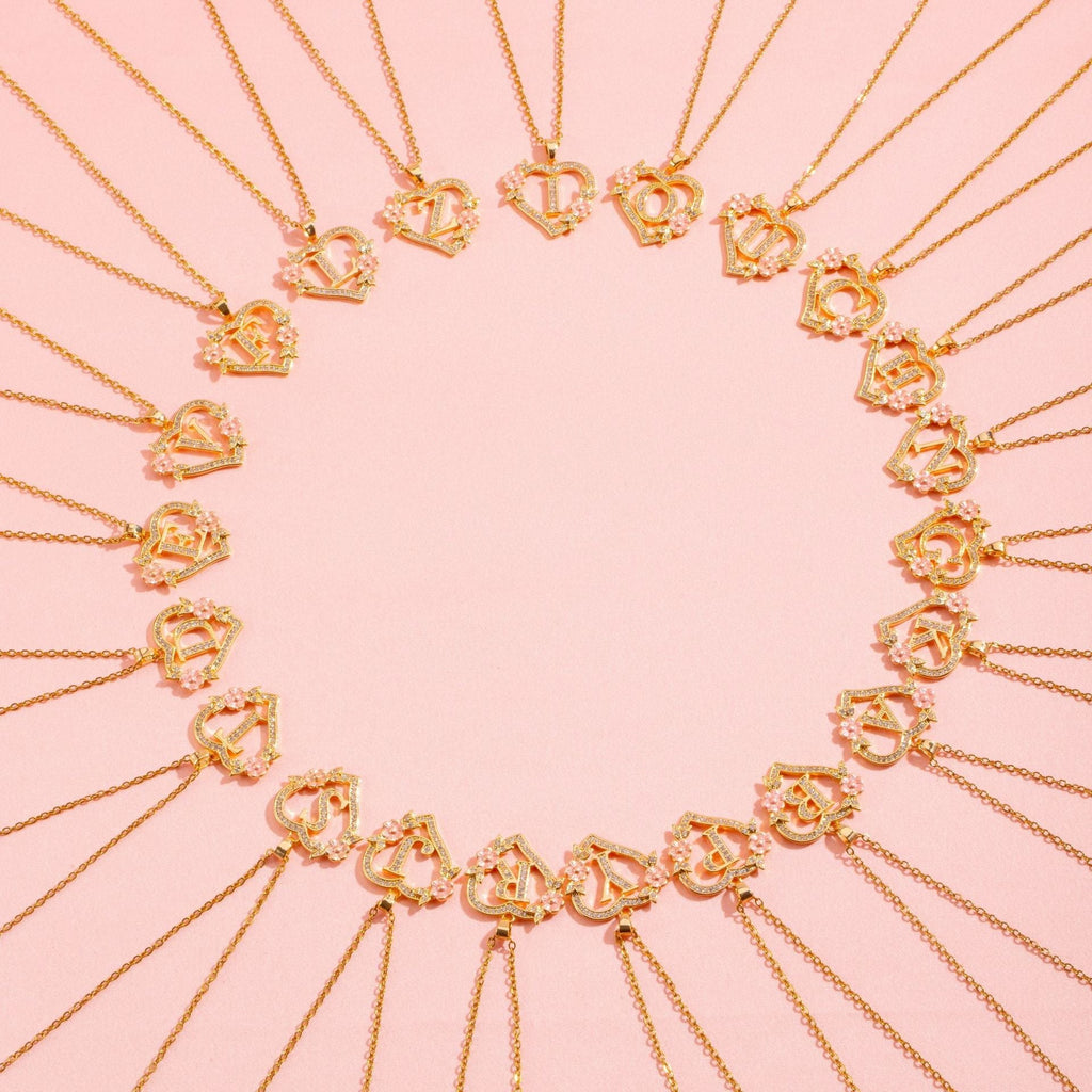 Floral Charm Initial Necklace | Gold