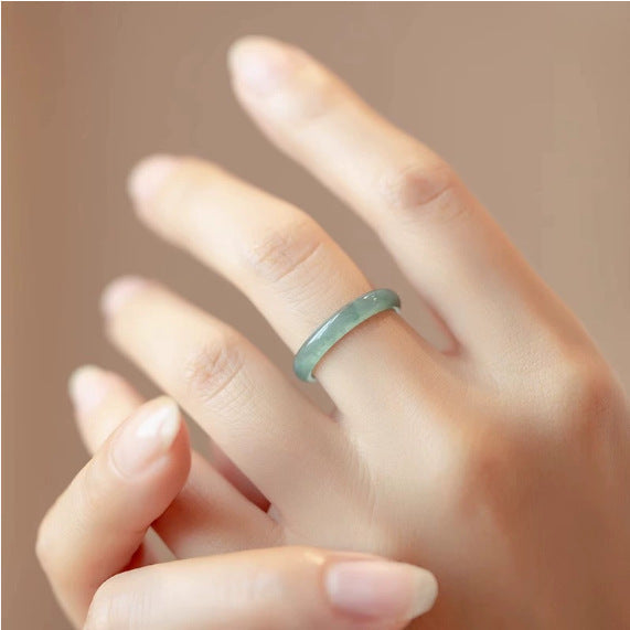 Natural Green Jade Minimal Band Ring