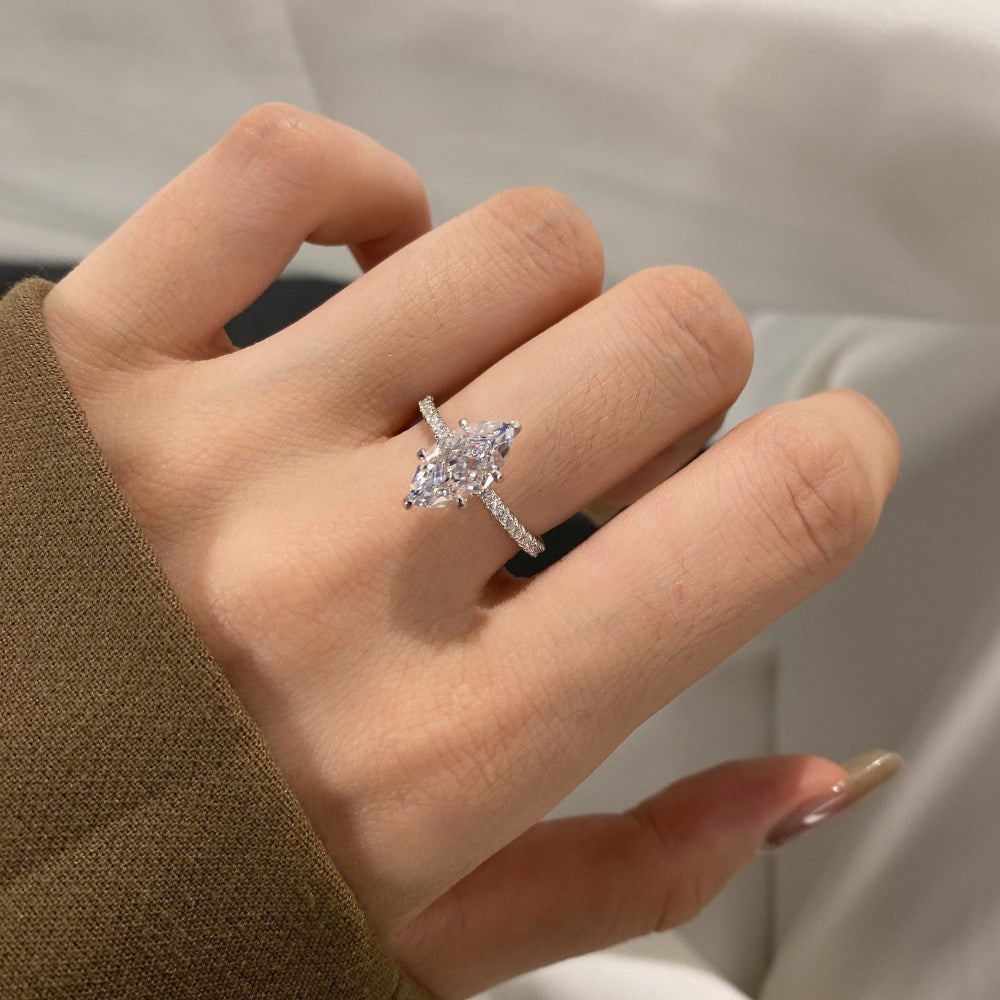 Marquise Moissanite Six-Prong Pavé Ring