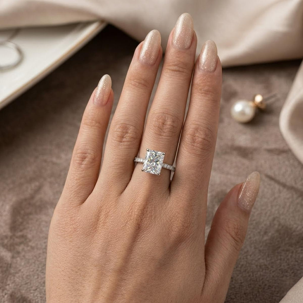 Radiant Cut Moissanite Ring Set