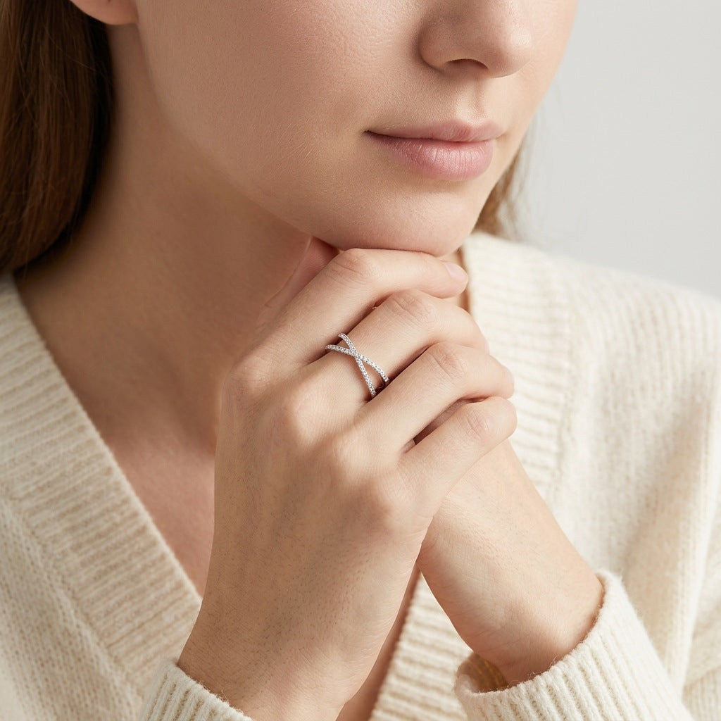 Crisscross Double Band Moissanite Ring