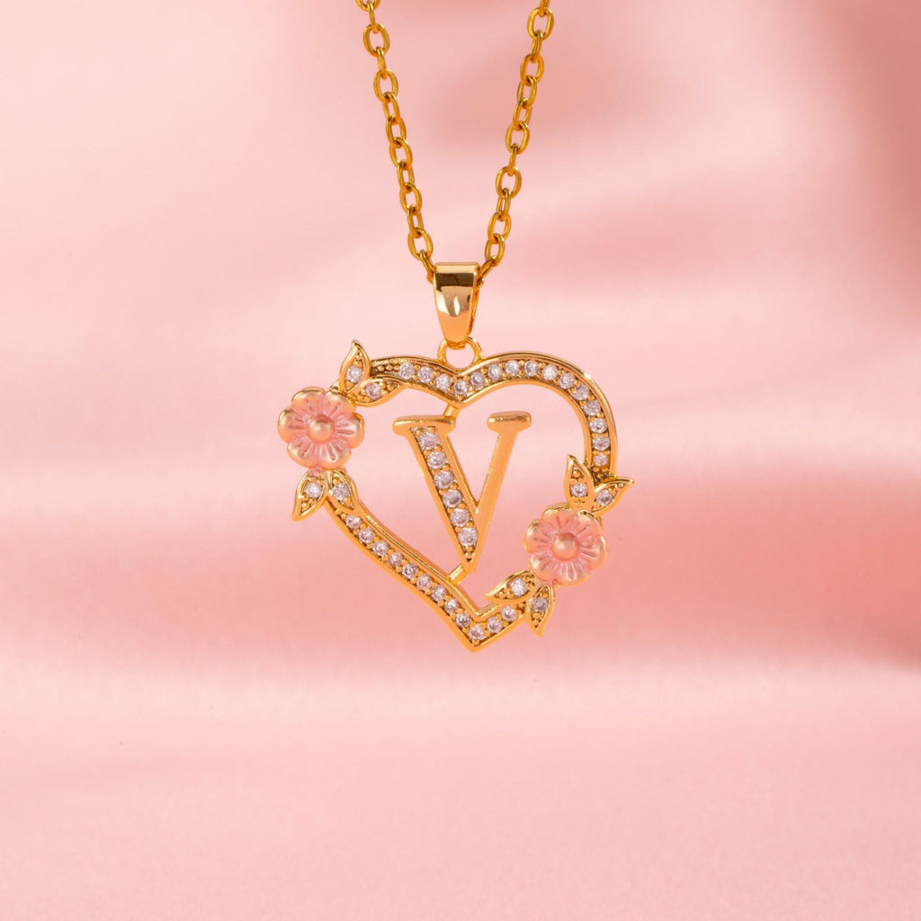 Floral Charm Initial Necklace | Gold