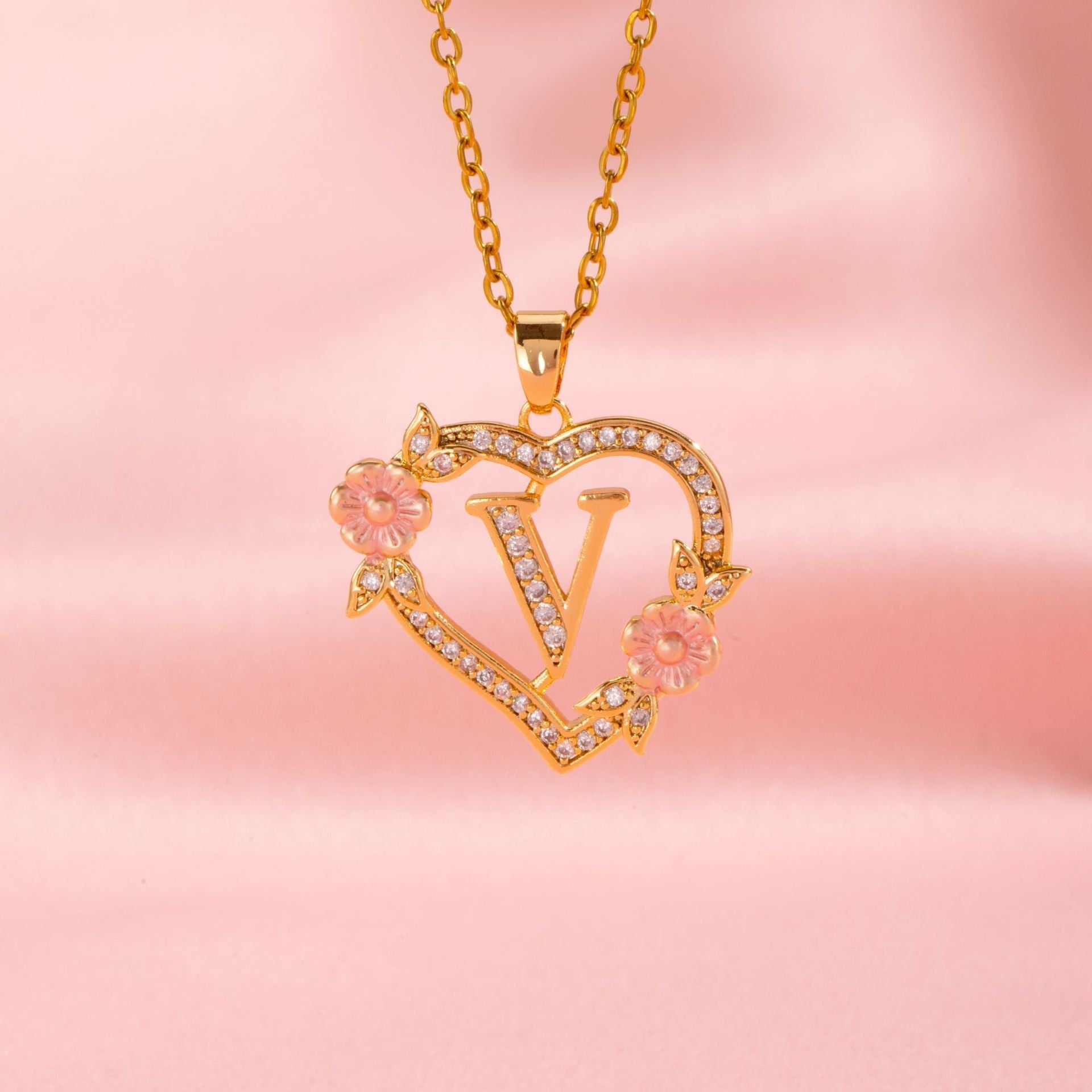 Floral Charm Initial Necklace | Gold