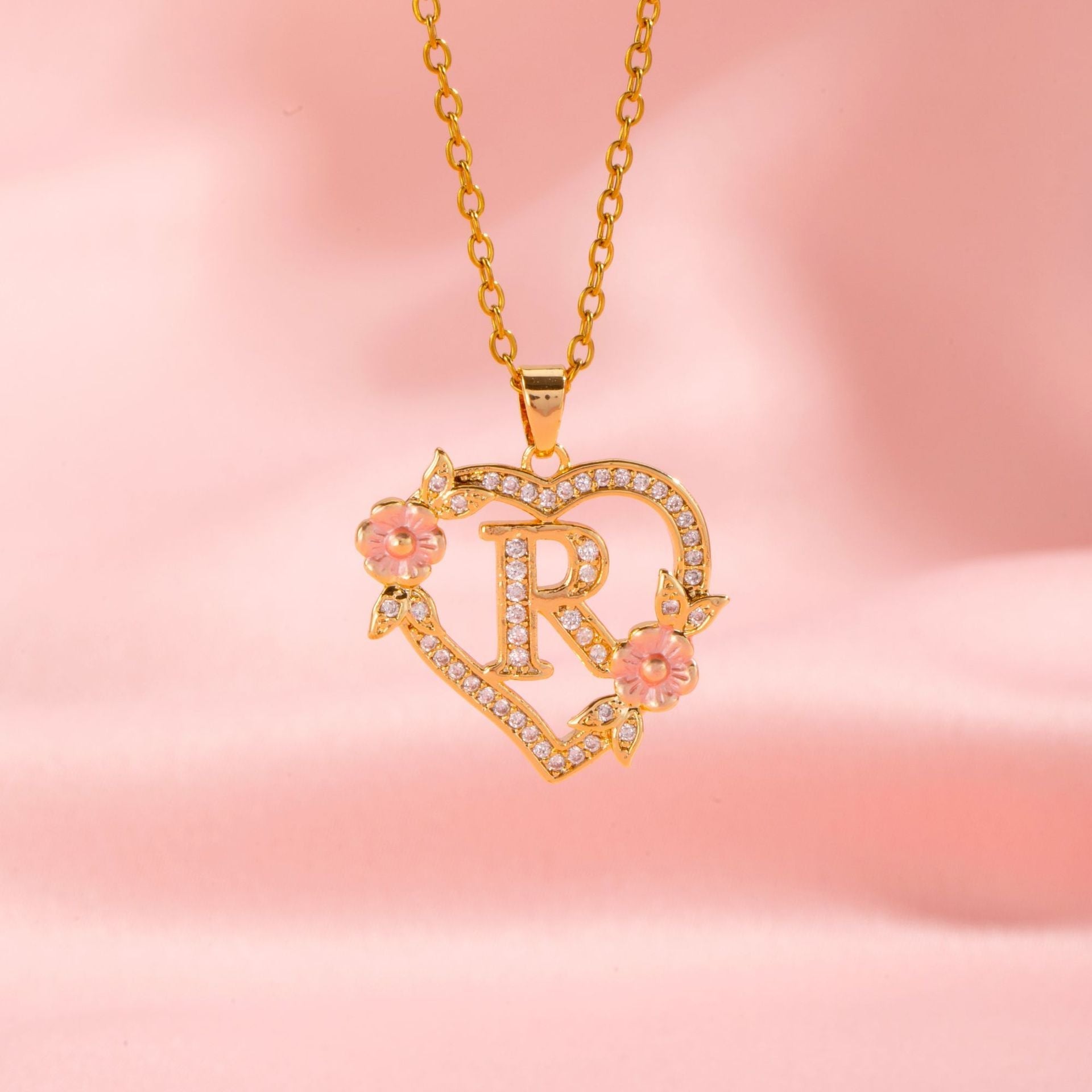 Floral Charm Initial Necklace | Gold
