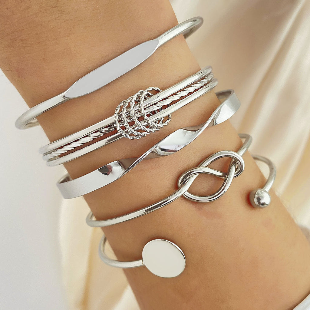 Knotted Elegance Bracelet Set | White Gold