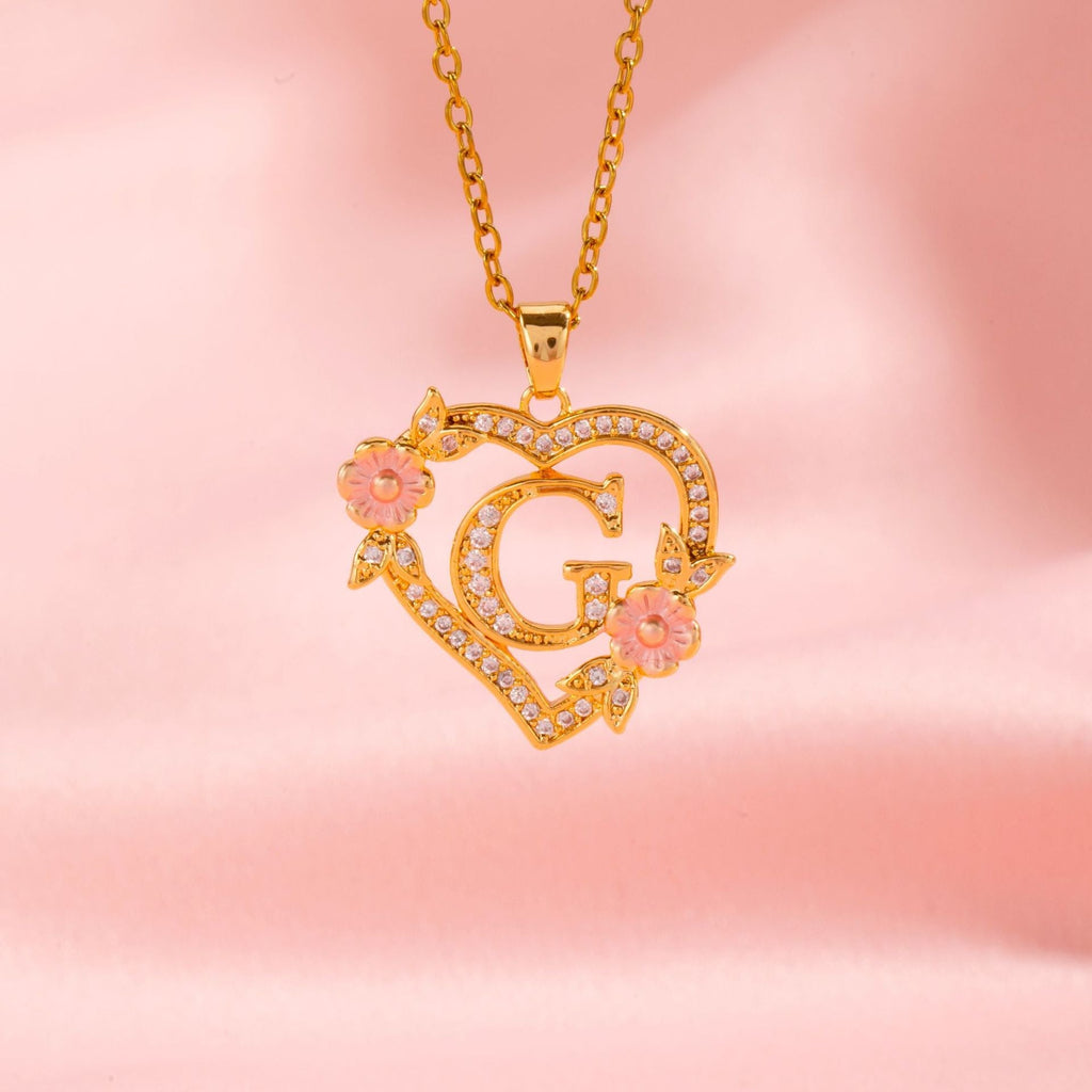 Floral Charm Initial Necklace | Gold