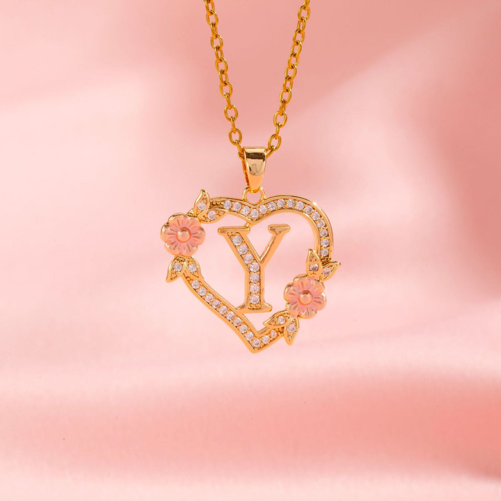 Floral Charm Initial Necklace | Gold