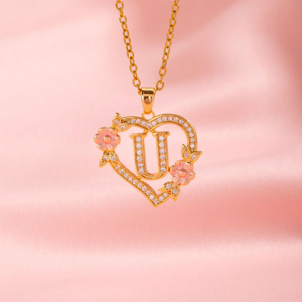 Floral Charm Initial Necklace | Gold