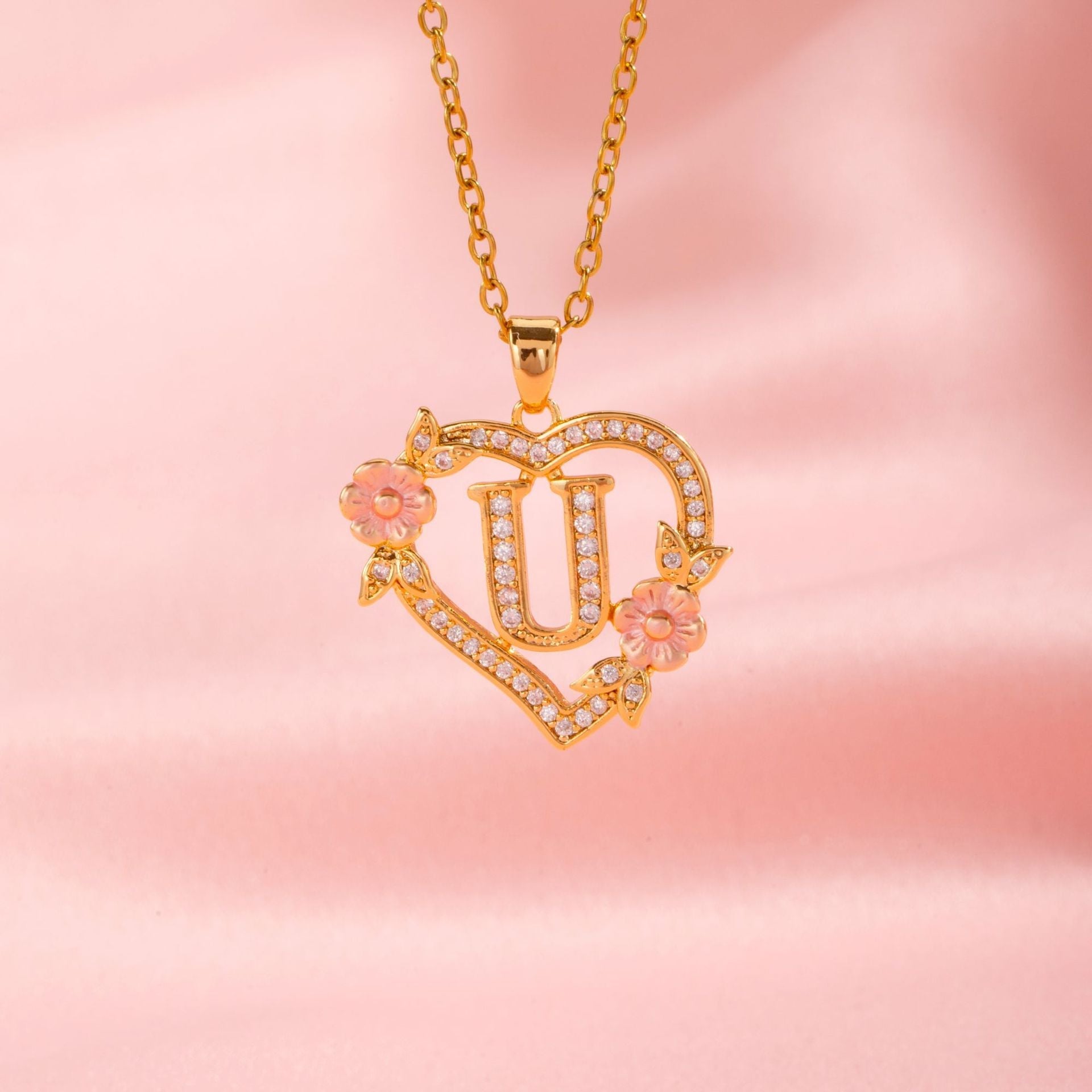 Floral Charm Initial Necklace | Gold
