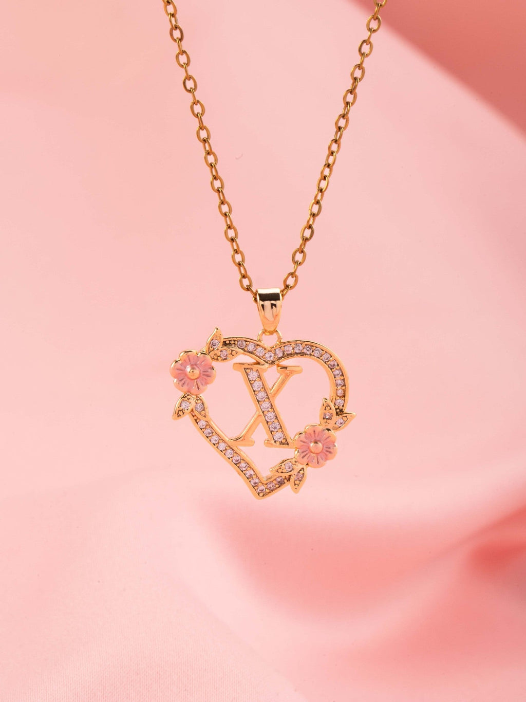 Floral Charm Initial Necklace | Gold