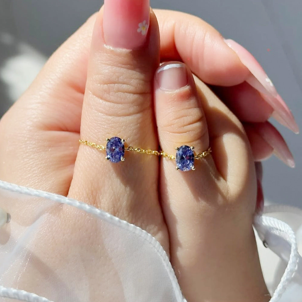 Oval Natural Crystal Adjustable Chain Ring