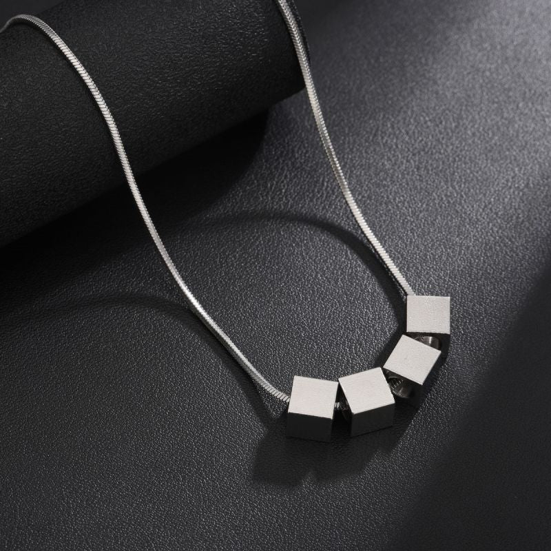 Zaylen Cube Line Necklace | White Gold