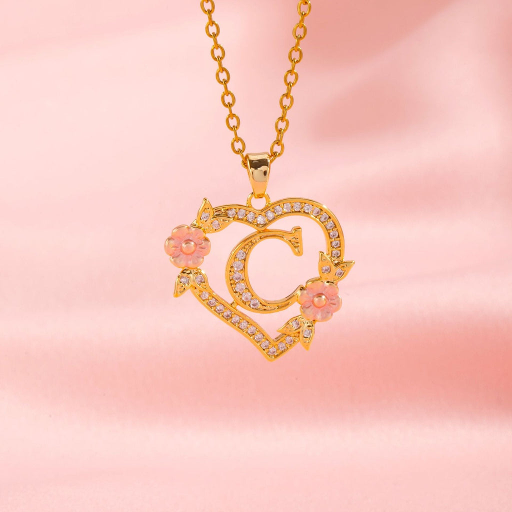 Floral Charm Initial Necklace | Gold