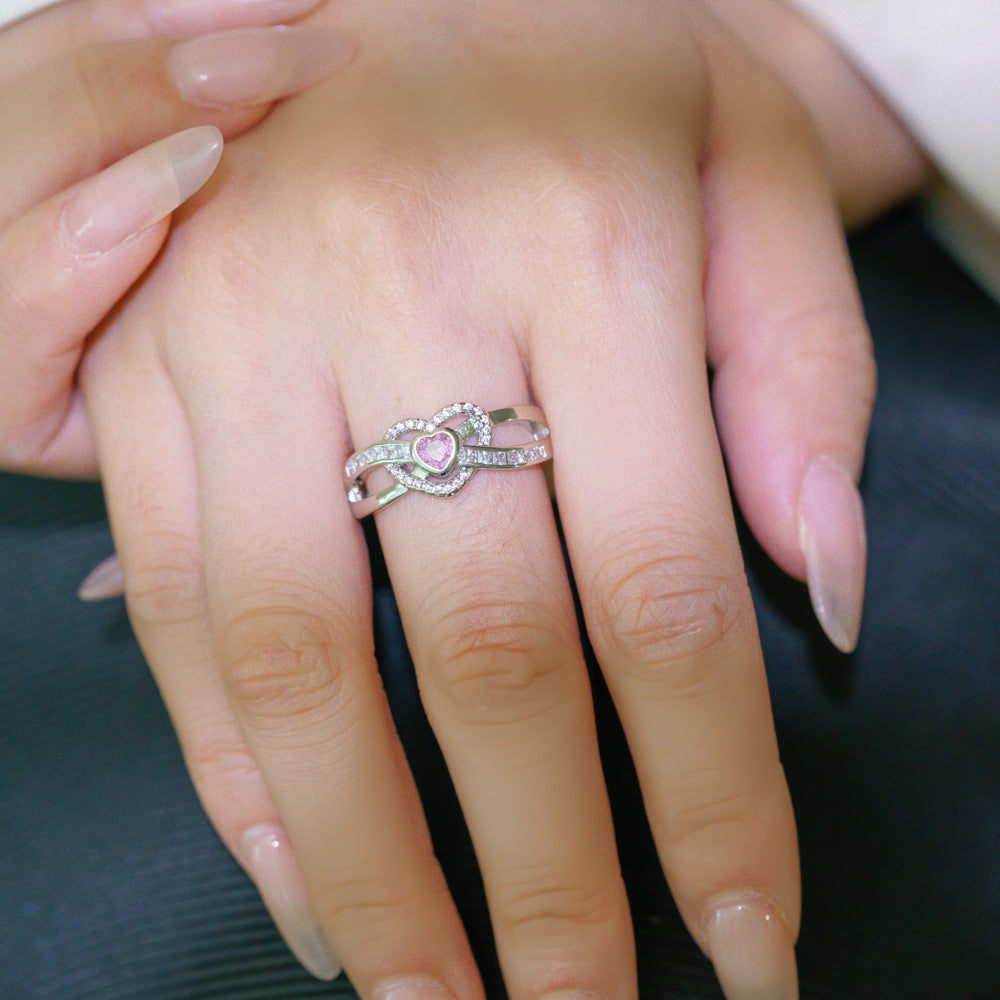 Elegant Double Heart Pink Crystal Ring