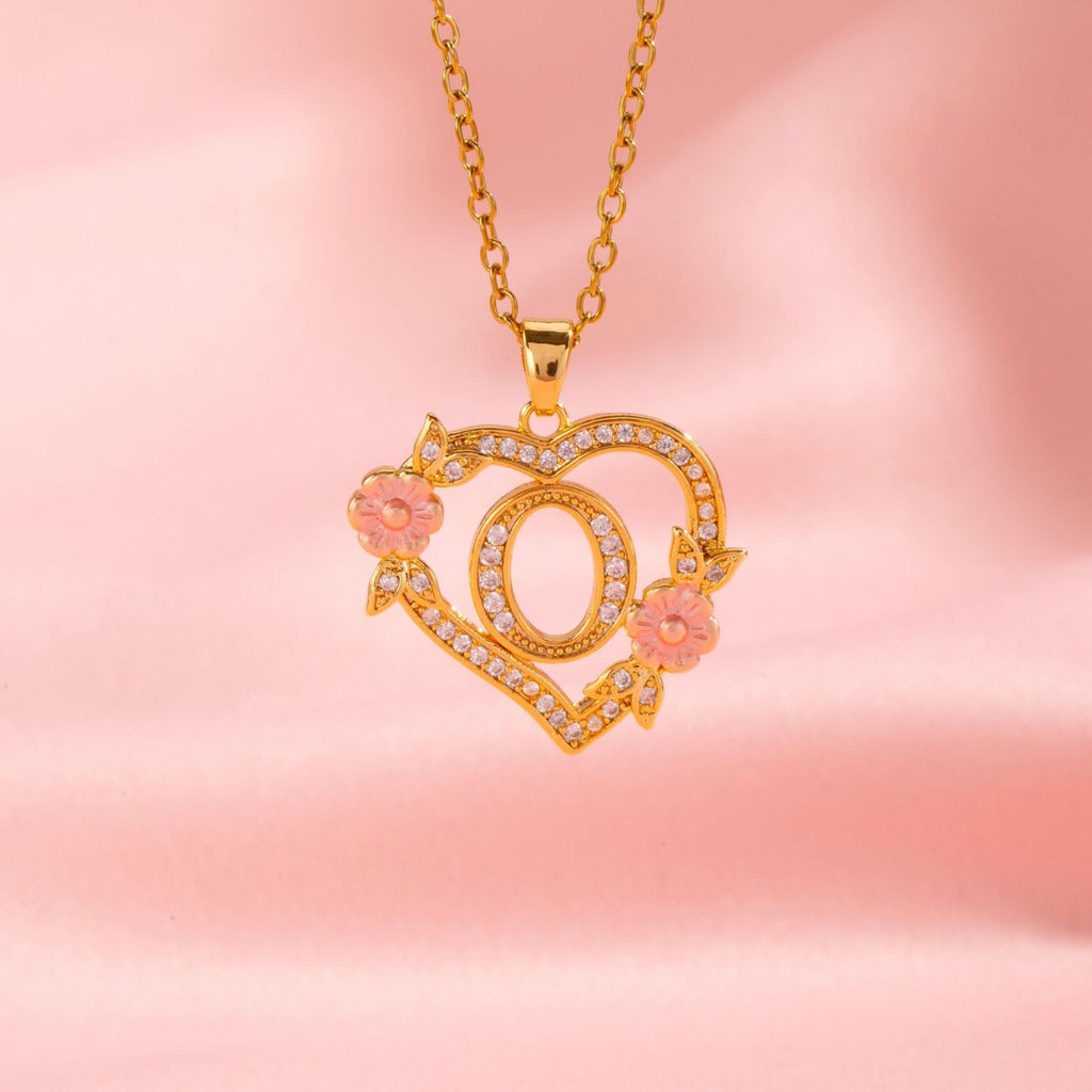 Floral Charm Initial Necklace | Gold
