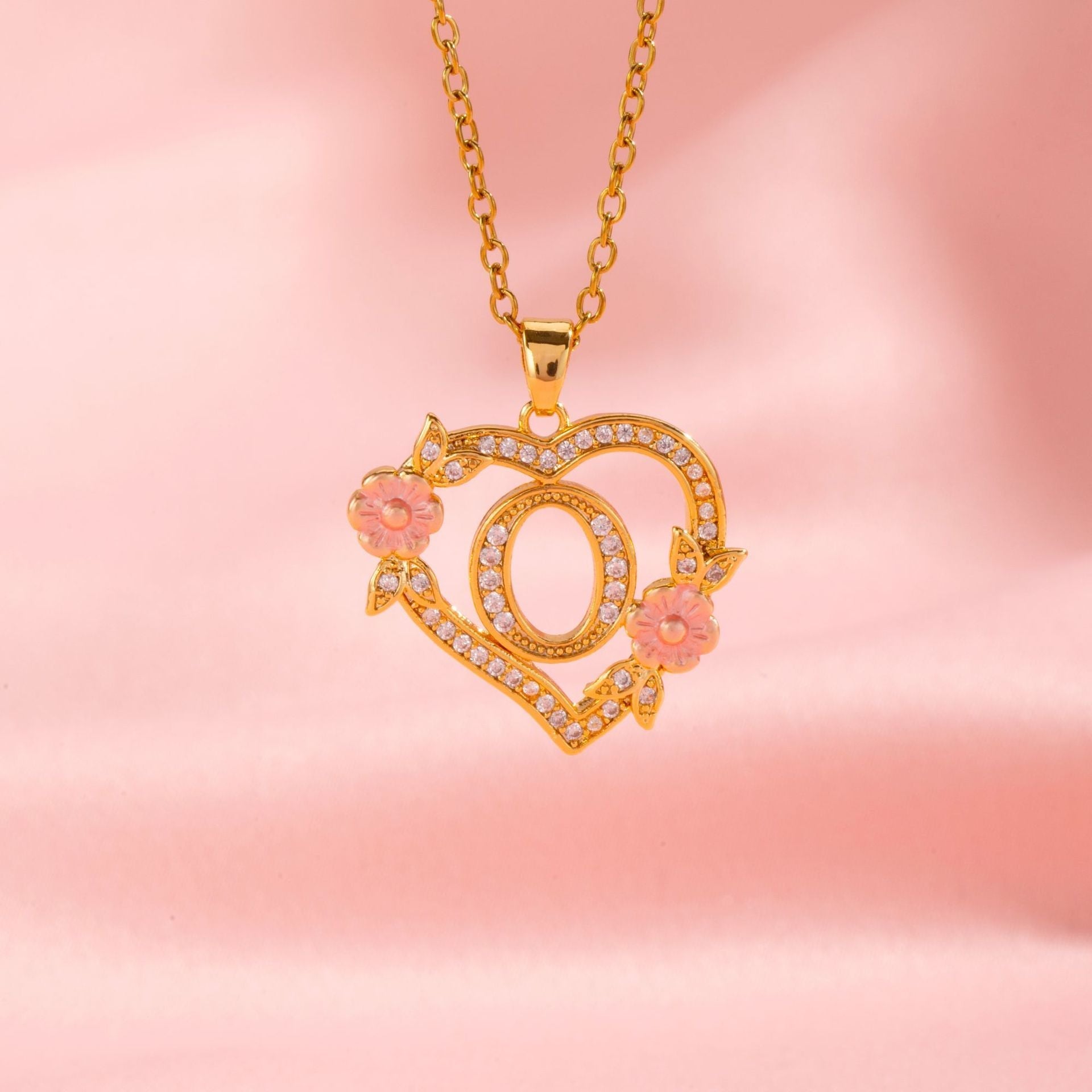 Floral Charm Initial Necklace | Gold