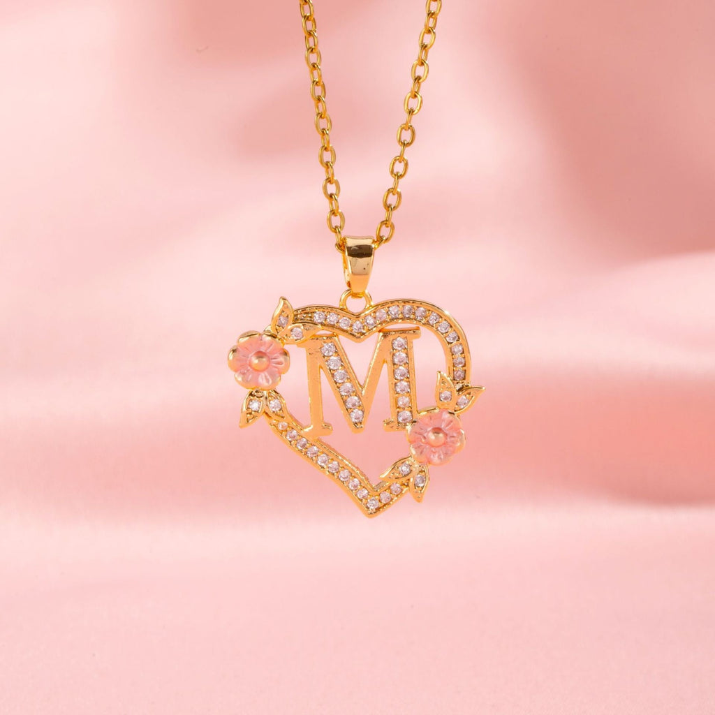 Floral Charm Initial Necklace | Gold
