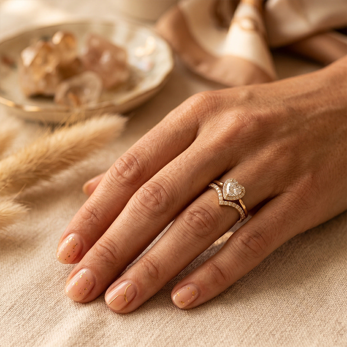 Heart Halo Ring Set