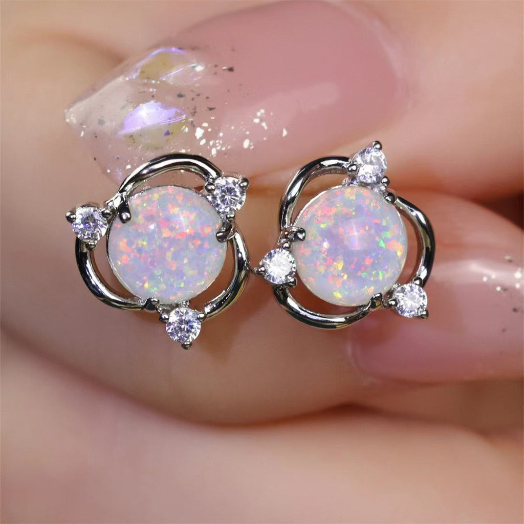 Opal Trio Stud Earrings | White Gold