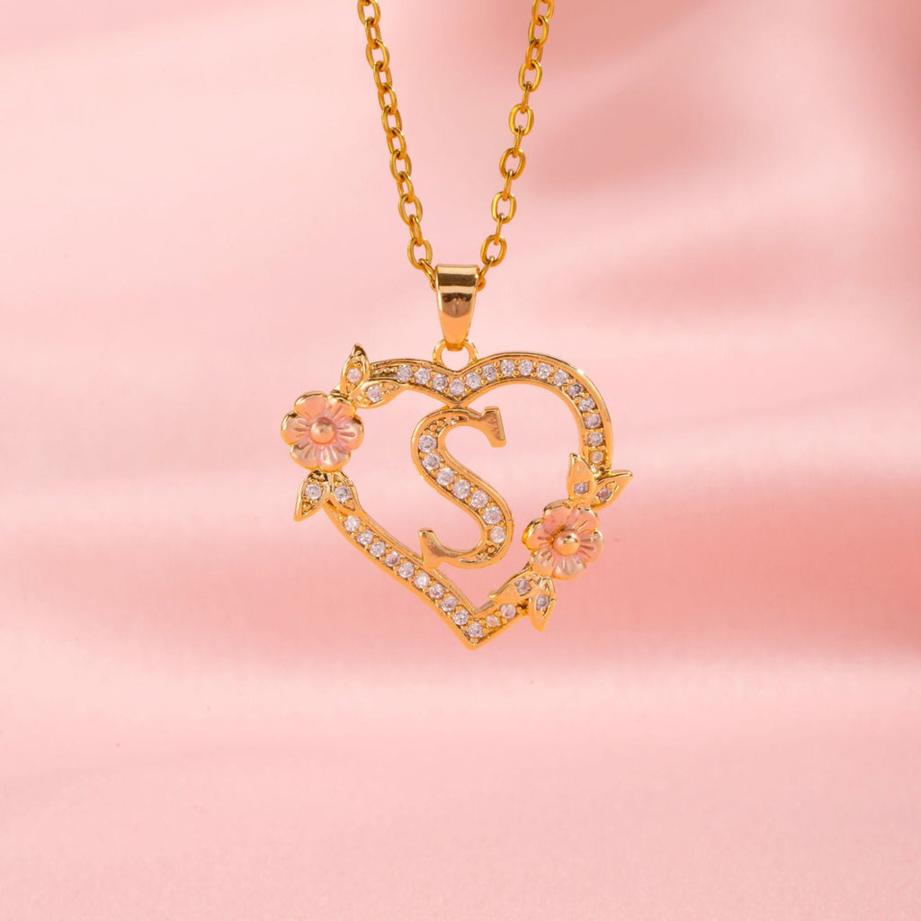 Floral Charm Initial Necklace | Gold